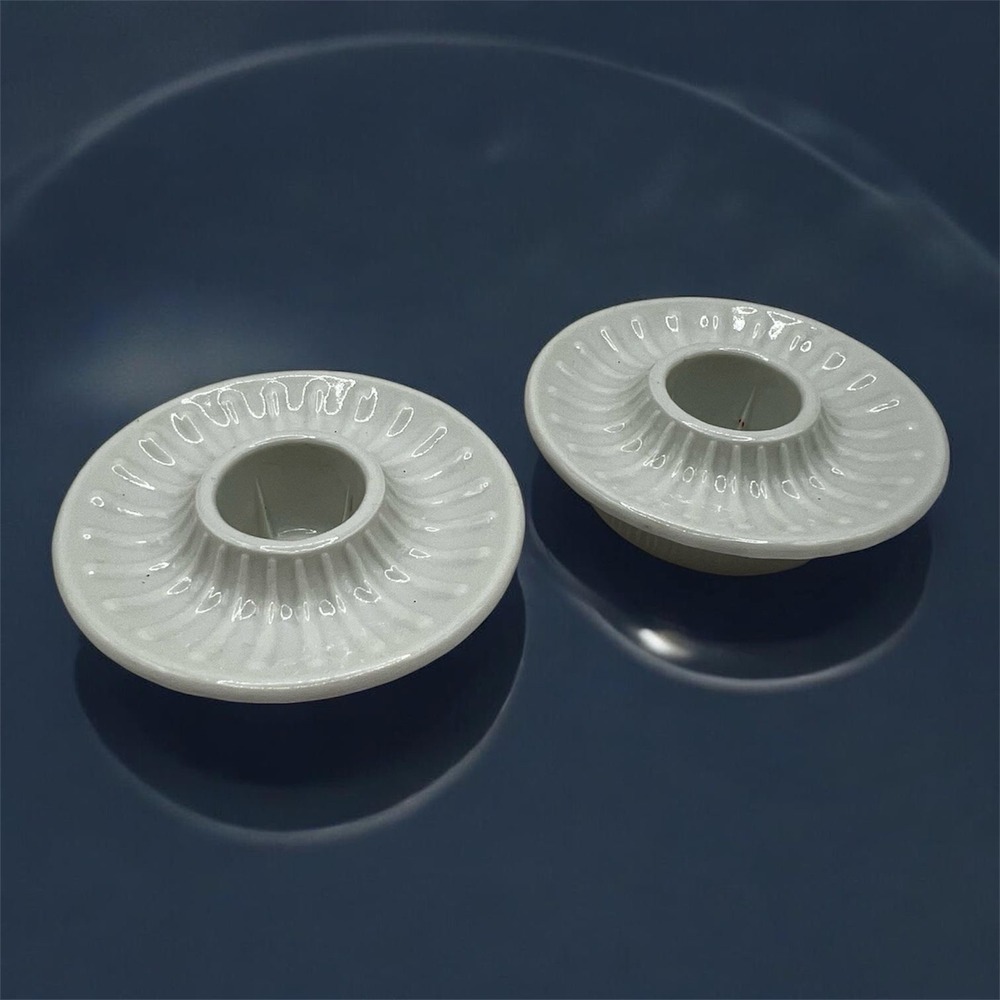 2 Vtg PLA Small Ceramic White Taper Candle Holders Made in Denmark 2.5"